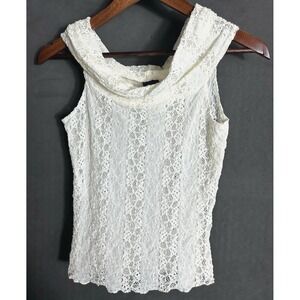 Y2K Deadstock Ivory Mesh‎ Lace Cowl Neck Top Ethereal Fairy Cottage Coquette SM
